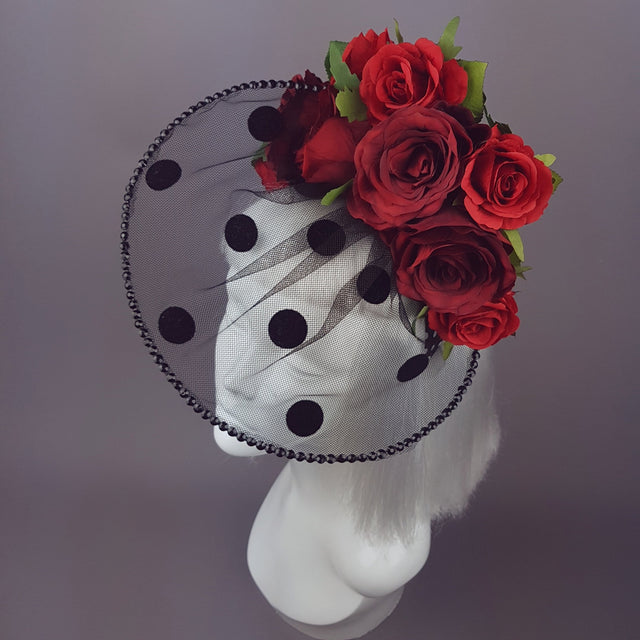 "Rosetta" Polka-dot veil Red Rose Hat