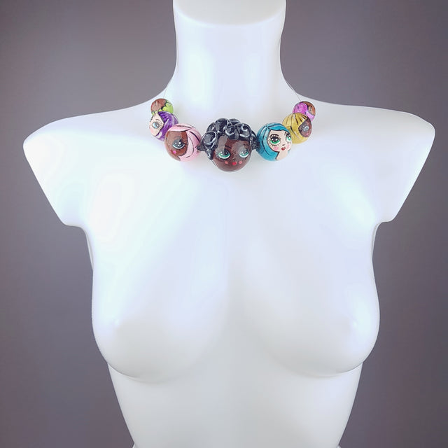 "A Row of Poppets" DollFace Necklace