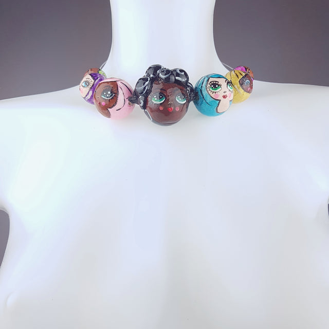 "A Row of Poppets" DollFace Necklace