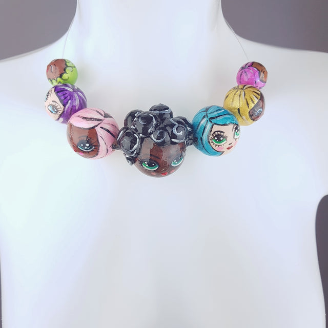 "A Row of Poppets" DollFace Necklace