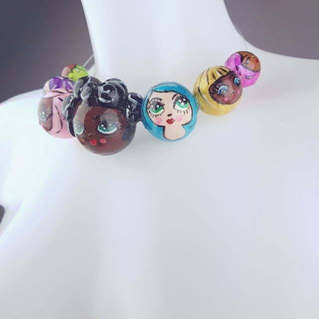 "A Row of Poppets" DollFace Necklace