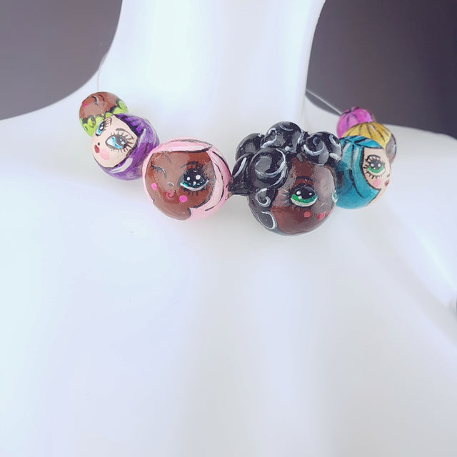 "A Row of Poppets" DollFace Necklace
