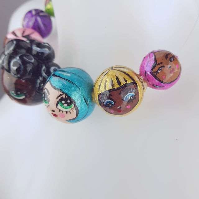 "A Row of Poppets" DollFace Necklace