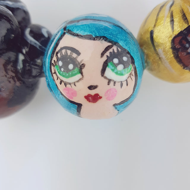 "A Row of Poppets" DollFace Necklace