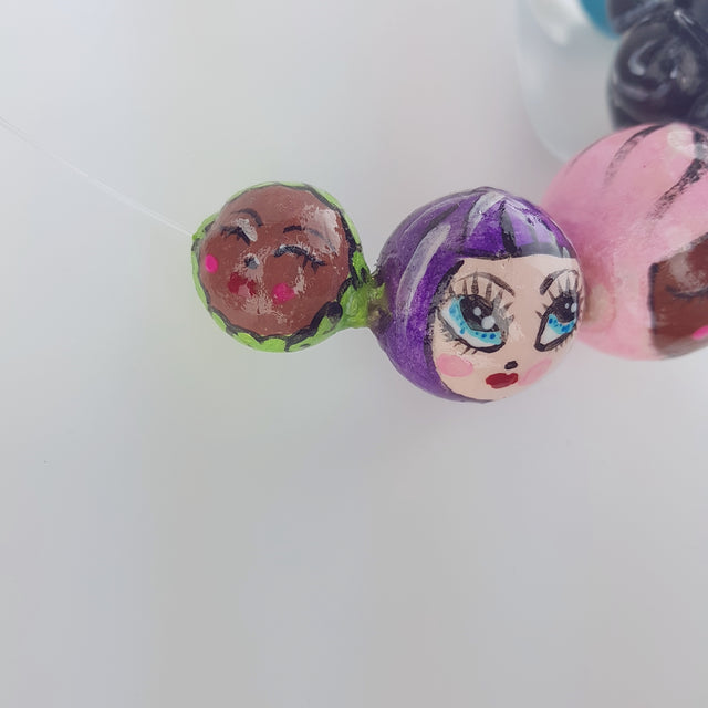 "A Row of Poppets" DollFace Necklace