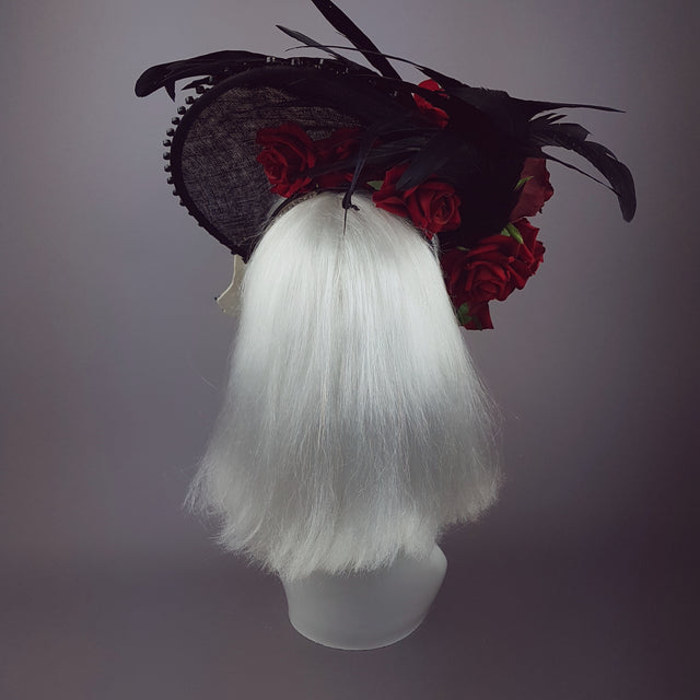"Eccentricity" Black and white Polka dot, Rose Feather Hat Mask