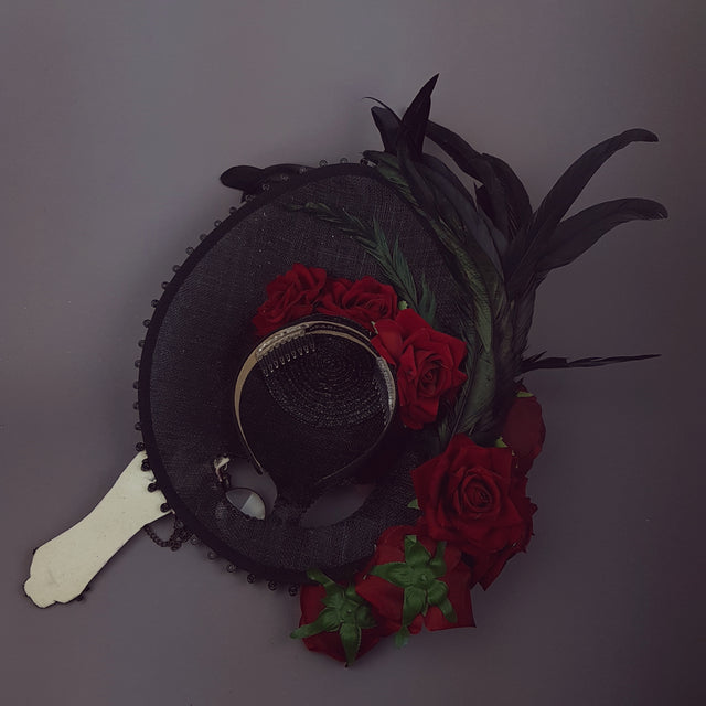 "Eccentricity" Black and white Polka dot, Rose Feather Hat Mask