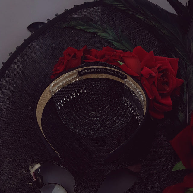 "Eccentricity" Black and white Polka dot, Rose Feather Hat Mask