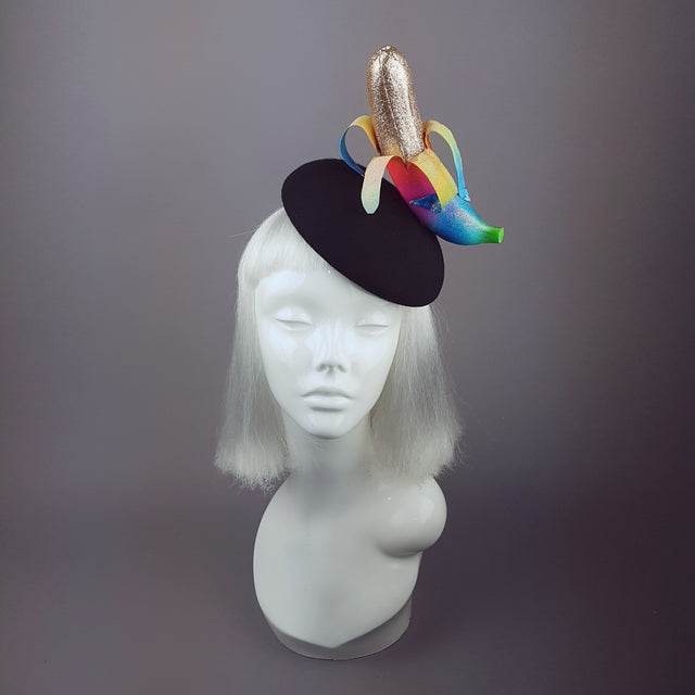 "Twink" Rainbow Gold Glitter Banana Hat