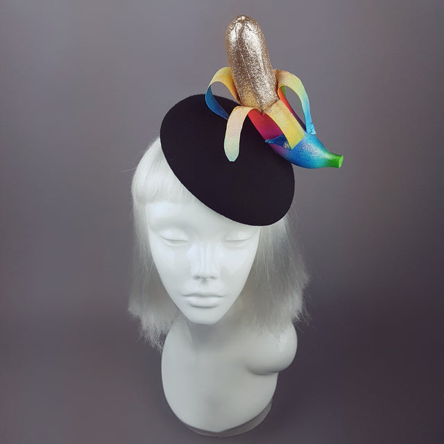 "Twink" Rainbow Gold Glitter Banana Hat