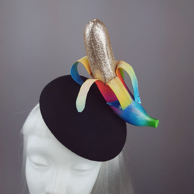 "Twink" Rainbow Gold Glitter Banana Hat