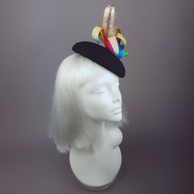 "Twink" Rainbow Gold Glitter Banana Hat
