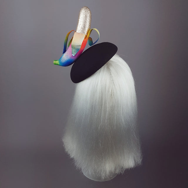 "Twink" Rainbow Gold Glitter Banana Hat