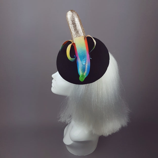 "Twink" Rainbow Gold Glitter Banana Hat