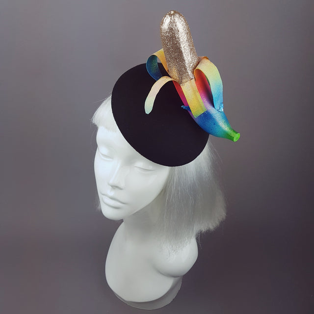 "Twink" Rainbow Gold Glitter Banana Hat