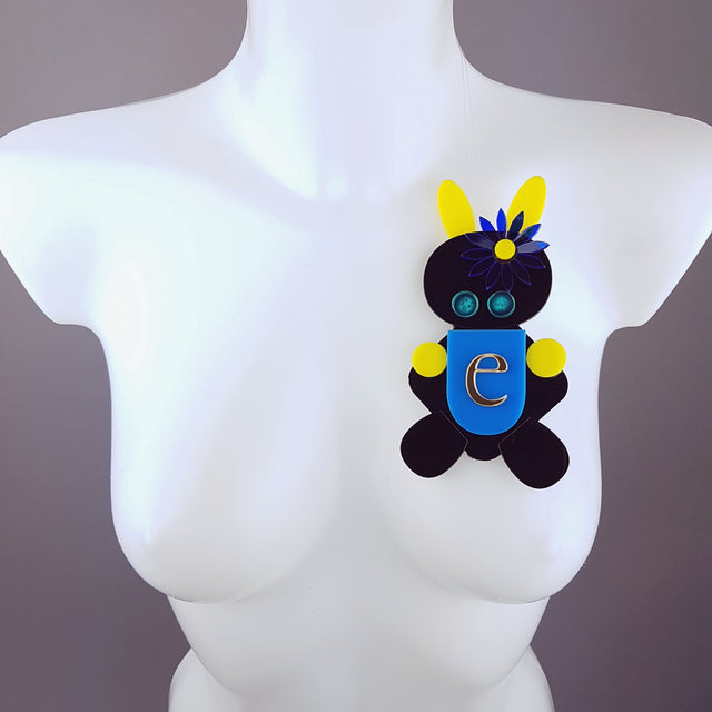 "E for Extra" Acrylic Bunny Rabbit Brooch
