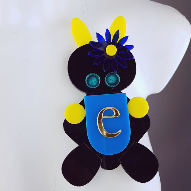 "E for Extra" Acrylic Bunny Rabbit Brooch