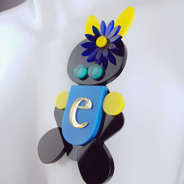 "E for Extra" Acrylic Bunny Rabbit Brooch