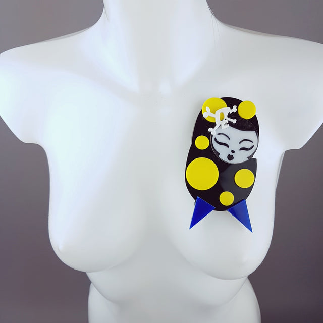 "Yochi" Large Acrylic Doll Brooch
