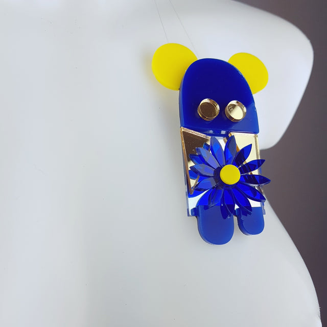 "The Flower Stealer" Acrylic Monkey/Bear Brooch