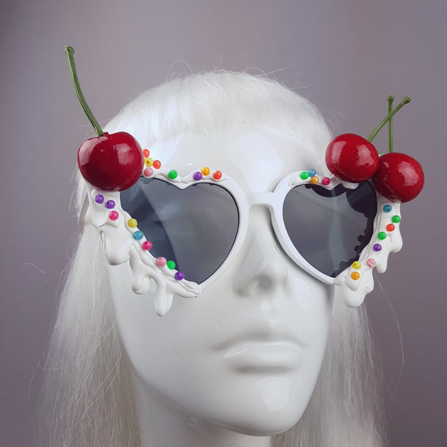 "Sugar Rush" Cherries & Cream Heart Shaped Sunglasses