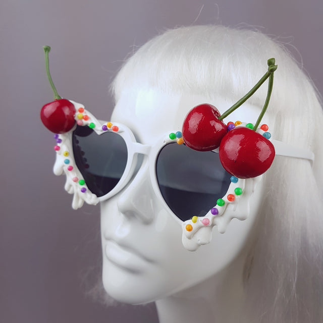 "Sugar Rush" Cherries & Cream Heart Shaped Sunglasses