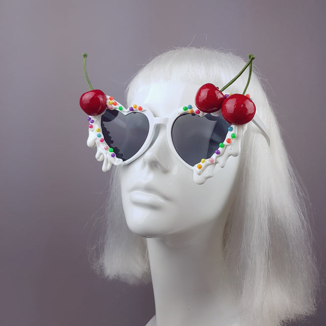 "Sugar Rush" Cherries & Cream Heart Shaped Sunglasses