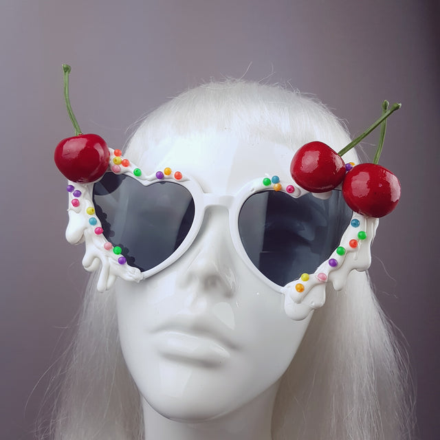 "Sugar Rush" Cherries & Cream Heart Shaped Sunglasses