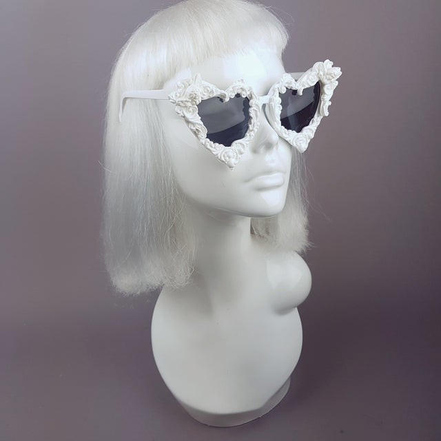 "Madame de Pompadour" White Filigree Heart Shaped Sunglasses