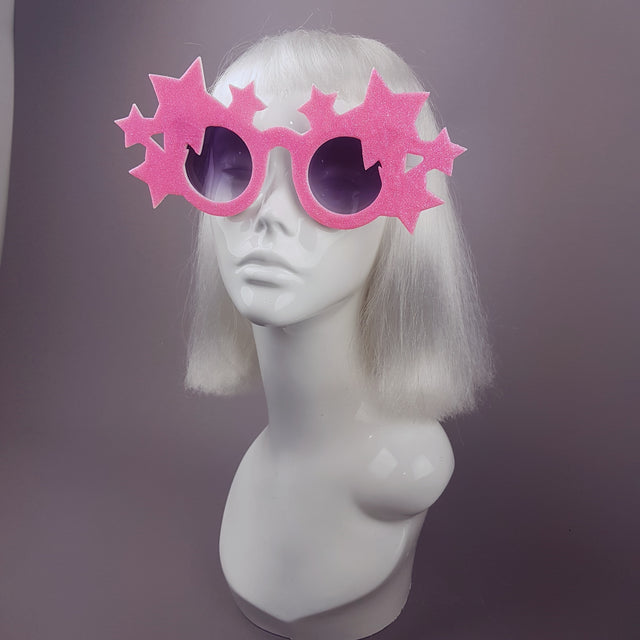 "Stelle" Neon Pink Glitter Stars Sunglasses