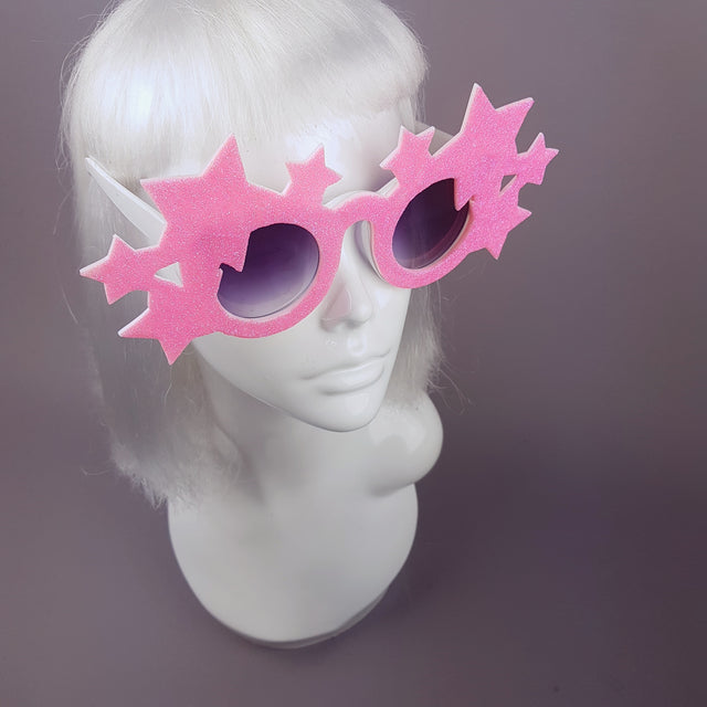 "Stelle" Neon Pink Glitter Stars Sunglasses