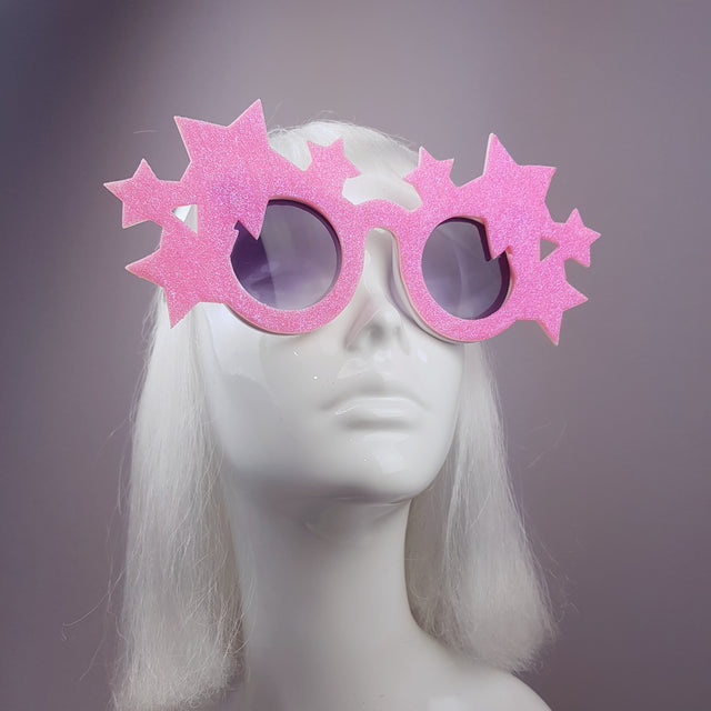 "Stelle" Neon Pink Glitter Stars Sunglasses
