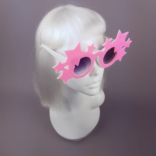 "Stelle" Neon Pink Glitter Stars Sunglasses