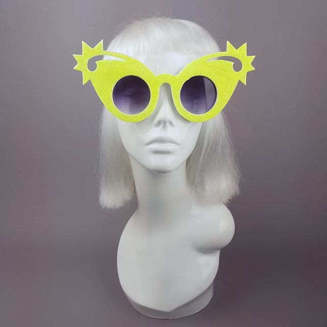 "Shooting Stars" Neon Yellow Glitter Stars Sunglasses