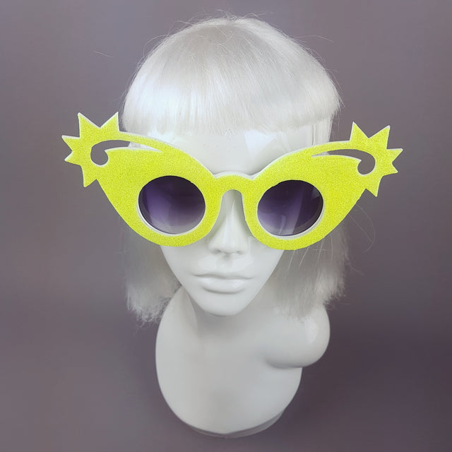 "Shooting Stars" Neon Yellow Glitter Stars Sunglasses