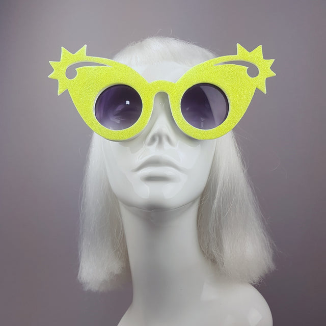 "Shooting Stars" Neon Yellow Glitter Stars Sunglasses