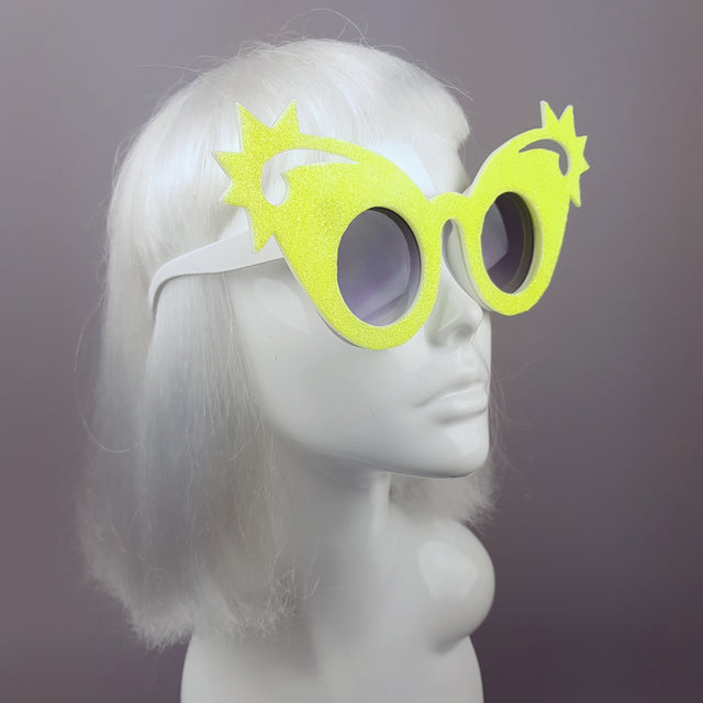 "Shooting Stars" Neon Yellow Glitter Stars Sunglasses