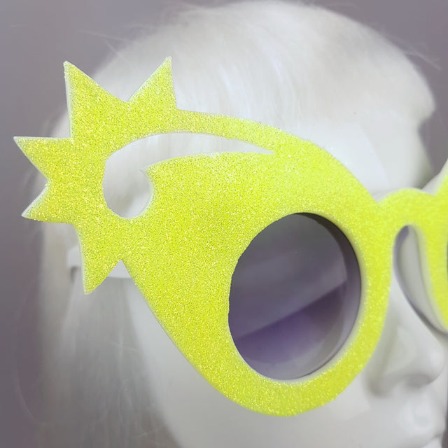 "Shooting Stars" Neon Yellow Glitter Stars Sunglasses