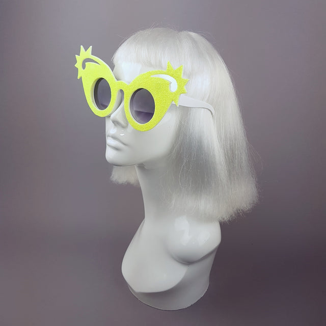 "Shooting Stars" Neon Yellow Glitter Stars Sunglasses