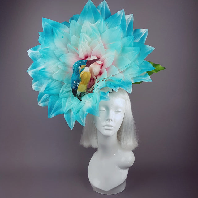 "Aine" Giant Blue Flower & Kingfisher Hat