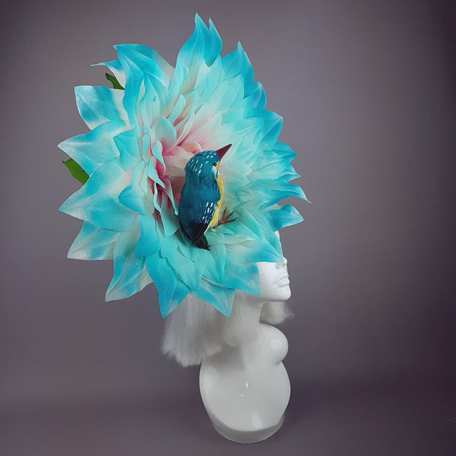 "Aine" Giant Blue Flower & Kingfisher Hat