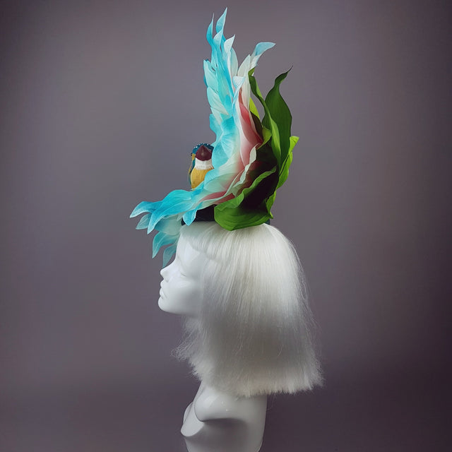 "Aine" Giant Blue Flower & Kingfisher Hat