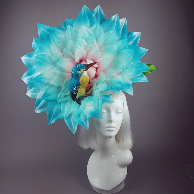 "Aine" Giant Blue Flower & Kingfisher Hat