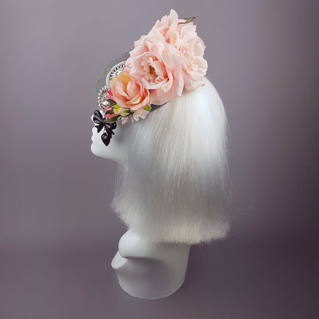 "Melisande" Grey & Pink Rose Headpiece with Jewels