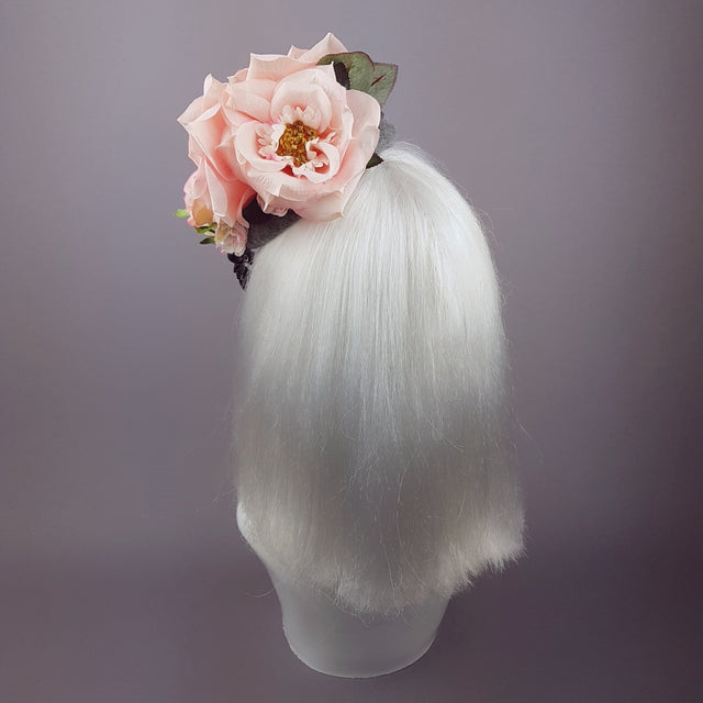 "Melisande" Grey & Pink Rose Headpiece with Jewels