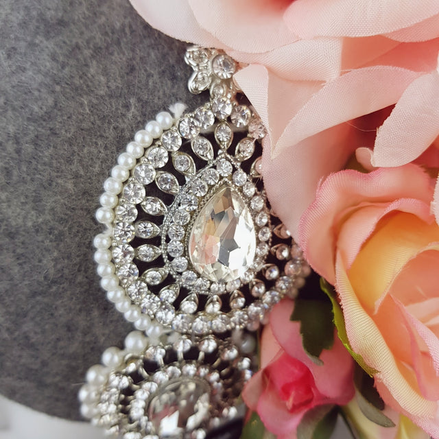 "Melisande" Grey & Pink Rose Headpiece with Jewels