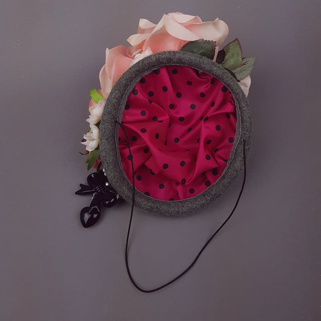 "Melisande" Grey & Pink Rose Headpiece with Jewels