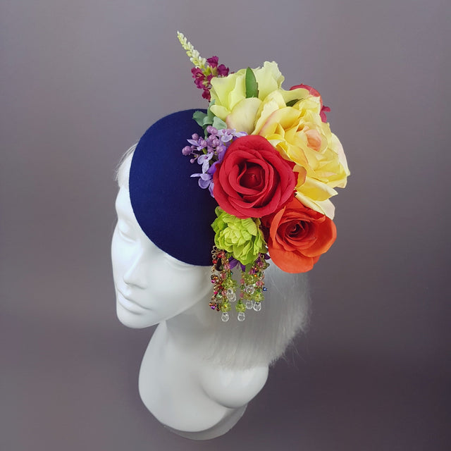 "Radella" Colourful Flower & Navy Blue Headpiece