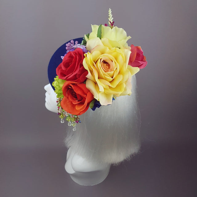 "Radella" Colourful Flower & Navy Blue Headpiece
