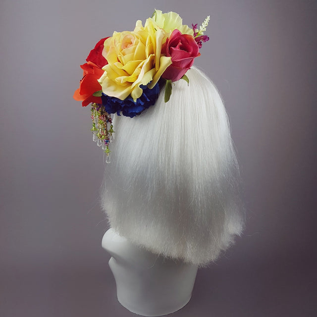 "Radella" Colourful Flower & Navy Blue Headpiece